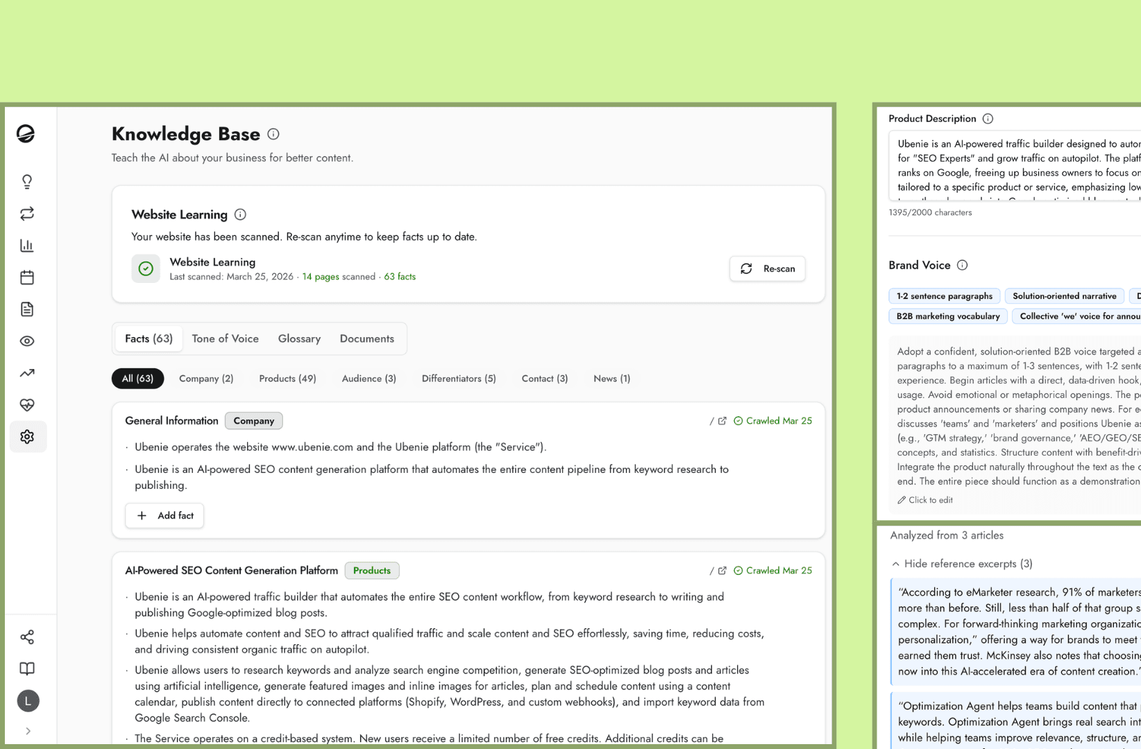 Ubenie custom writing rules and formality settings