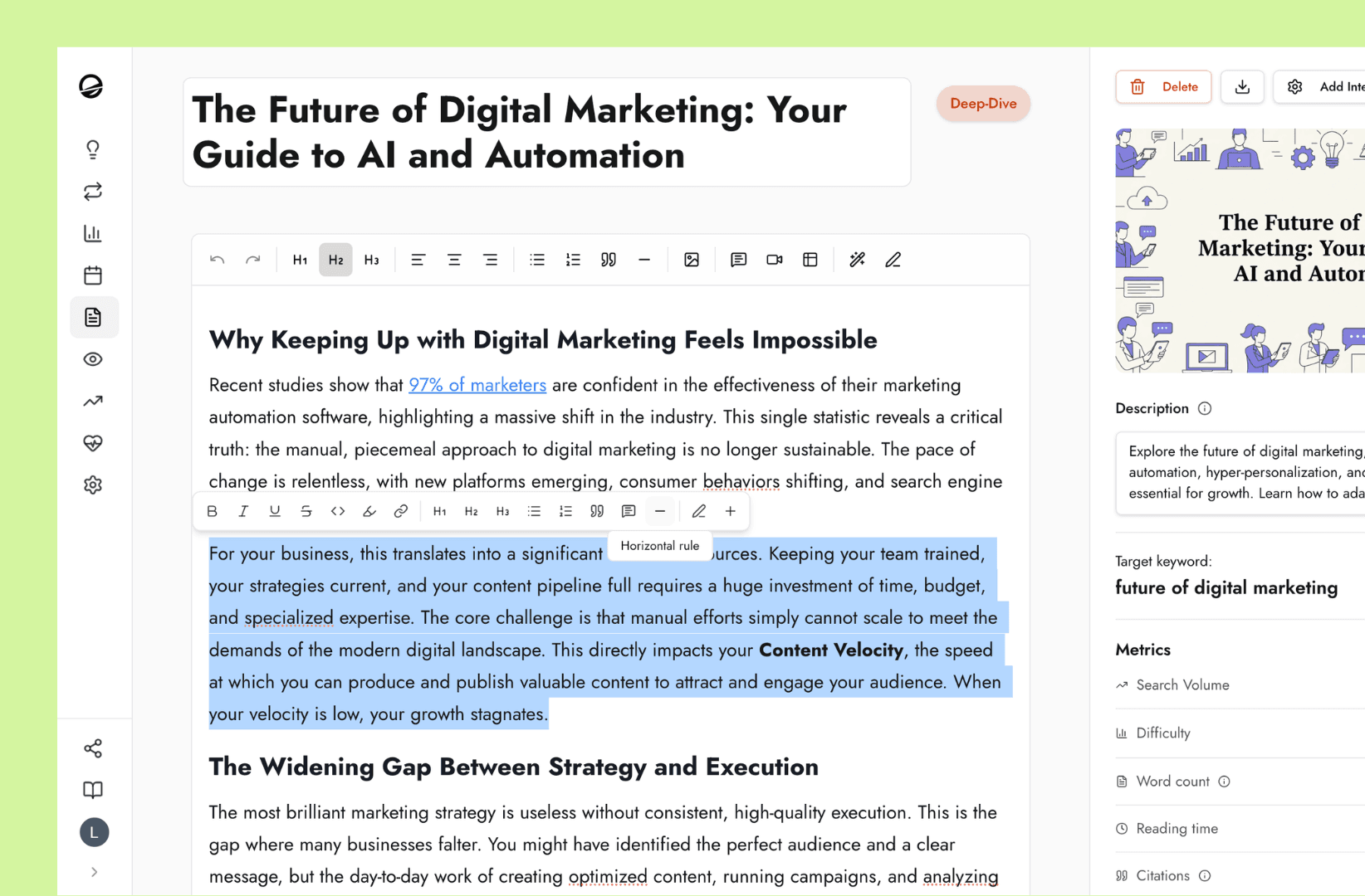 Ubenie brand voice applied to article content in the editor